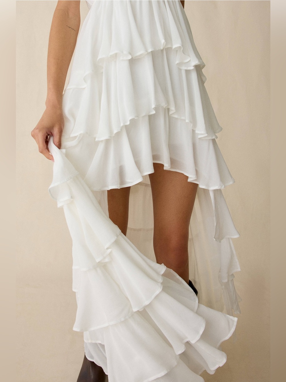 AllSaints Shaela Tiered Ruffle High-Low Maxi Dress Sz 8 - Picture 4 of 11